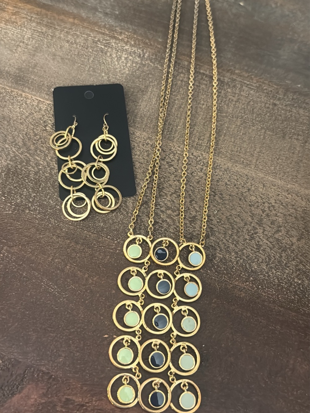 Gold-Tone Multi-Disc Pendant Necklace and Earrings Set - Blue & Mint
